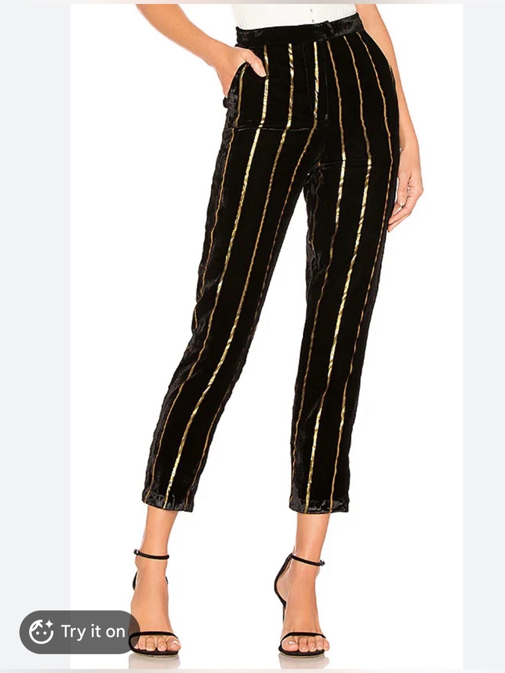 L'Academie Revolve The Fallon Velvet Metallic Gold Stripe Pants Trousers – XS